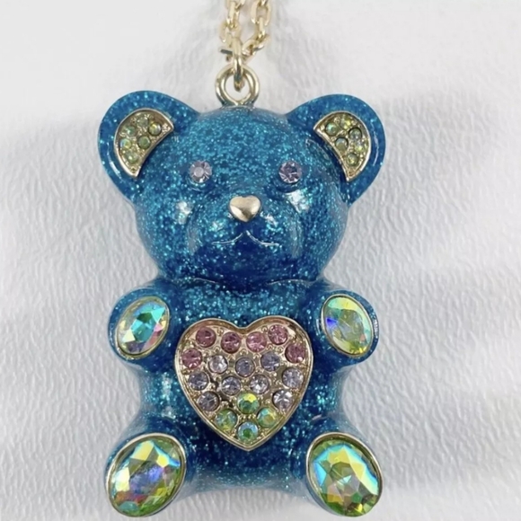 Betsey Johnson Jumbo Blue Glitter and Rhinestone Gummy Bear Long necklace! - Picture 3 of 11